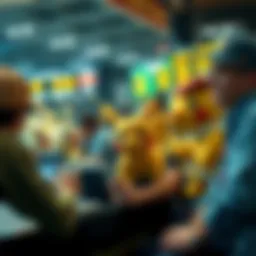 A vibrant illustration of Pokémon characters engaging in a betting scene.